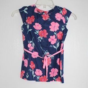 Carter's Girls Sz 5 Navy Floral Dressy Top W/Belt